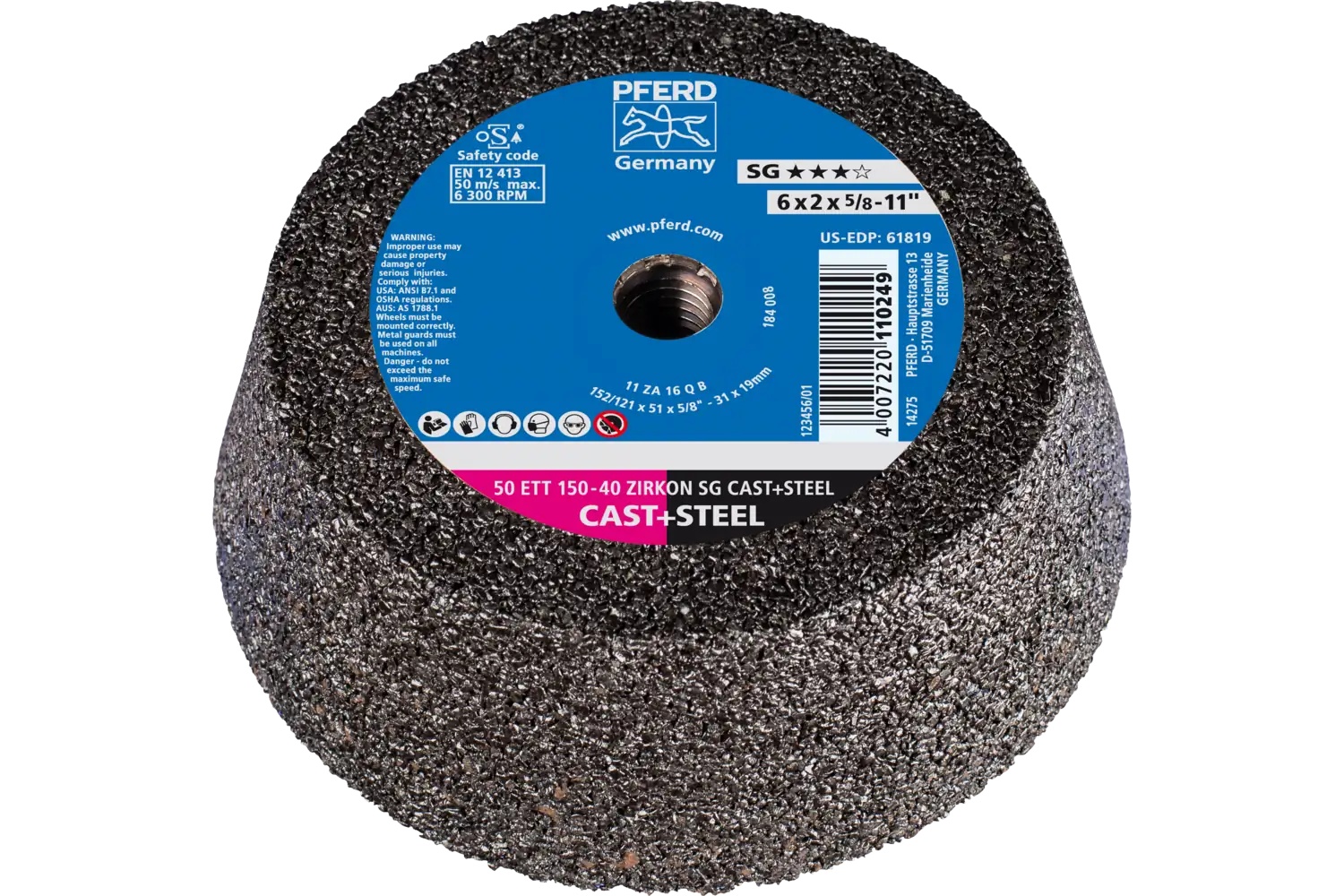 Picture of Pferd Cup Wheel, 6" X 4-3/4 X 5/8-11, Sg Steel+Cast, T11, Zirconia, Z